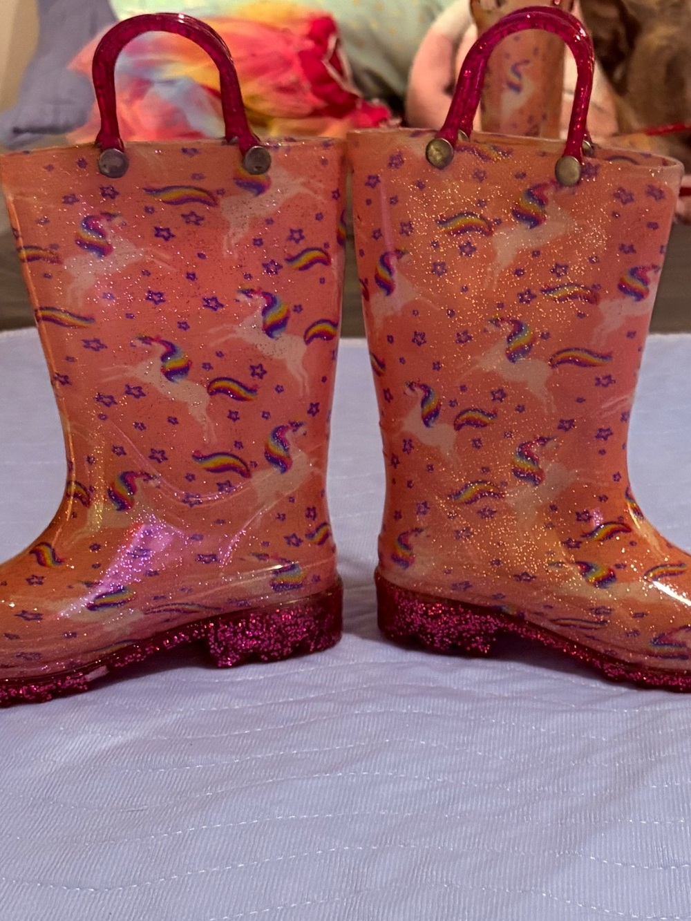 Size 7/8 Kids Pink Glitter ✨ light up ✨🦄 Unicorn Boots - Rain, snow, or fashion